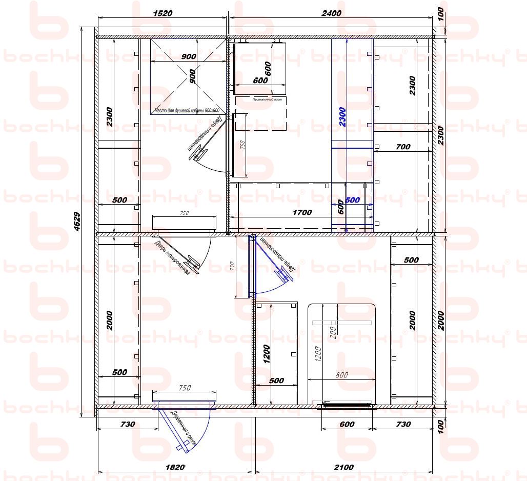 1520×2400-1820×2100 entrance to the left of the furnace at the blind bottom