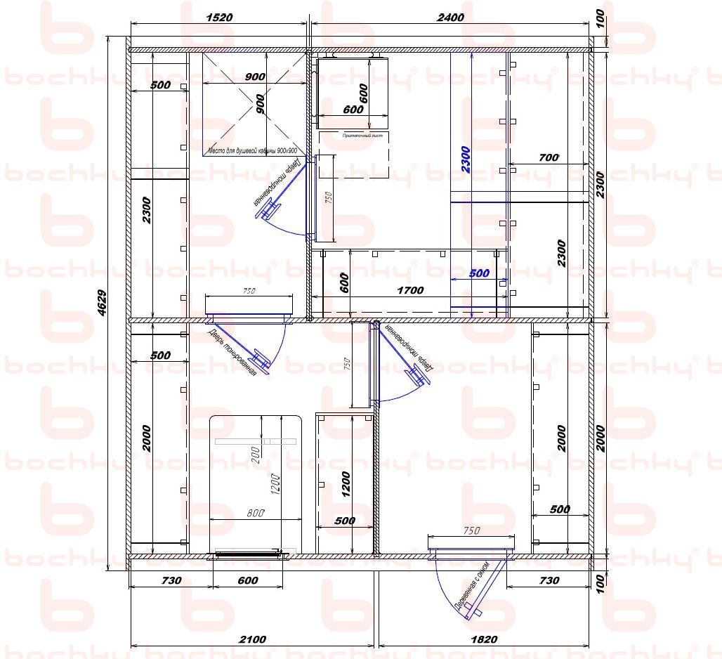 1520×2400-2100×1820 entrance on the right side of the oven at the blind bottom