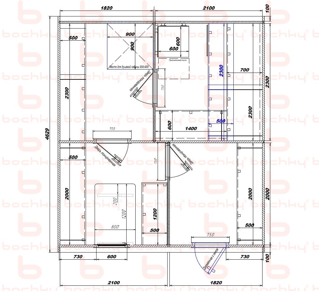 1820×2100-2100×1820 entrance on the right side of the oven at the blind bottom