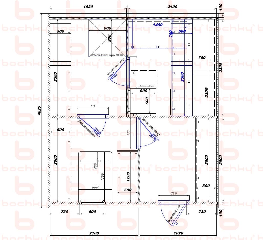 1820×2100-2100×1820 entrance to the right of the furnace at the middle bottom