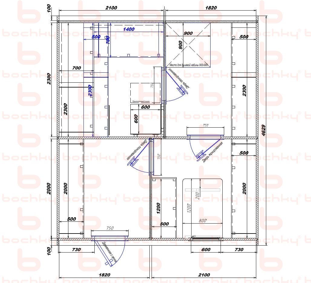 2100×1820-1820×2100 entrance left oven at the middle bottom