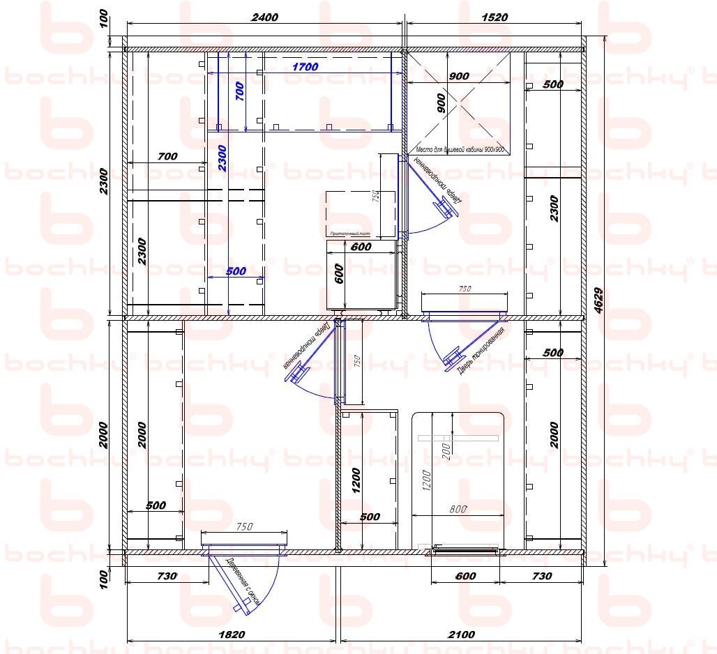 2400×1520-1820×2100 entrance left oven at the middle bottom