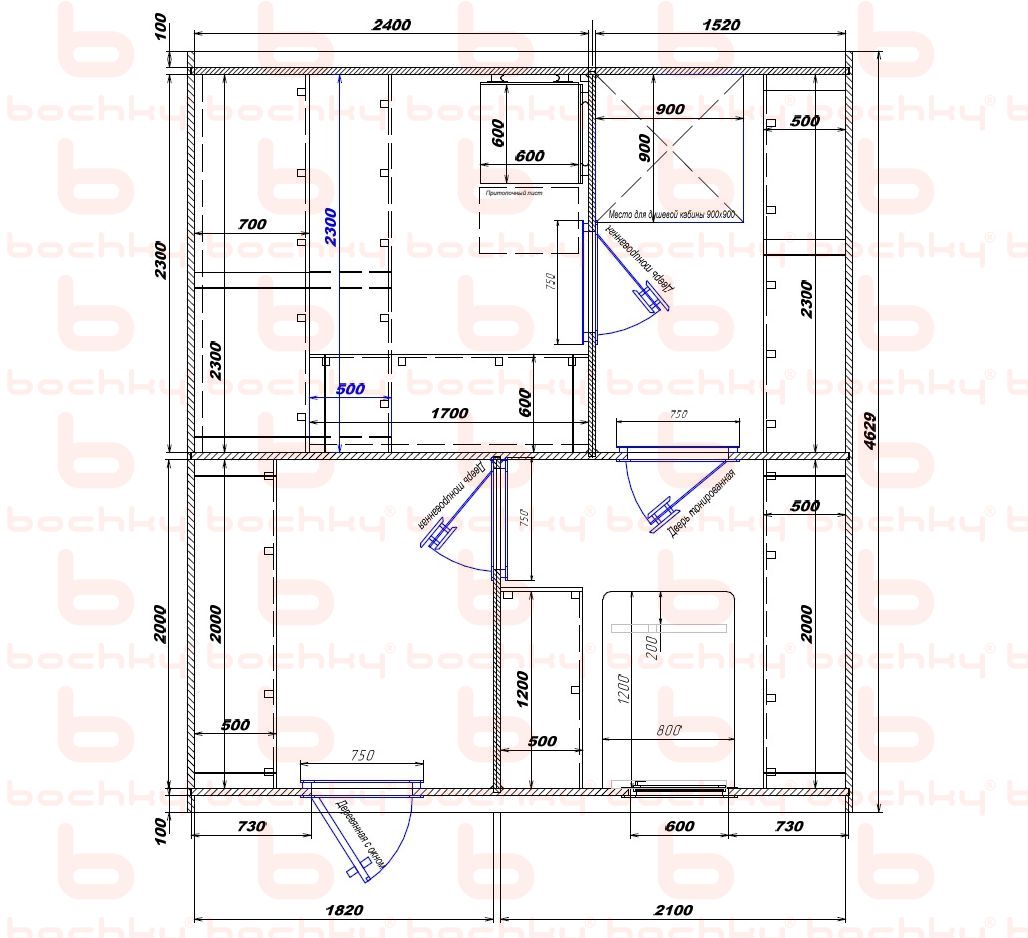 2400×1520-1820×2100 entrance to the left of the furnace at the blind bottom