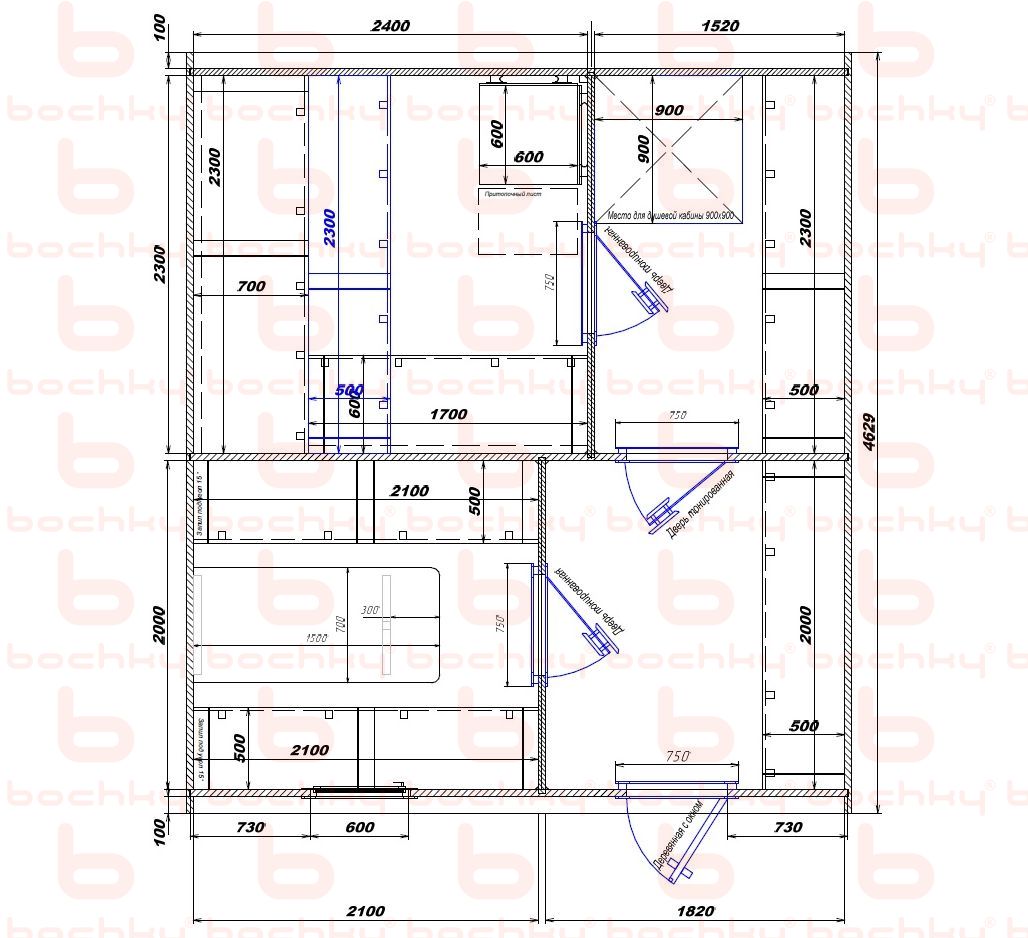 2400×1520-2100×1820 entrance on the right side of the oven at the blind bottom Var 2