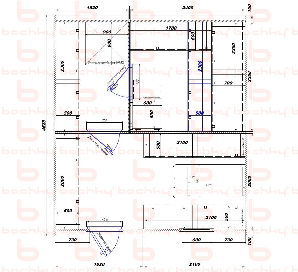 1520×2400-1820×2100 entrance left oven at the middle bottom Var 2
