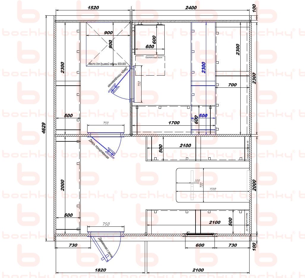 1520×2400-1820×2100 entrance on the left of the furnace at the blind bottom Var 2