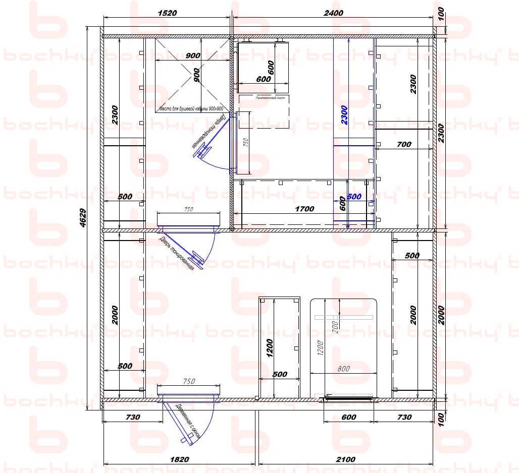 1520×2400-1820×2100 entrance to the left of the furnace at the blind bottom