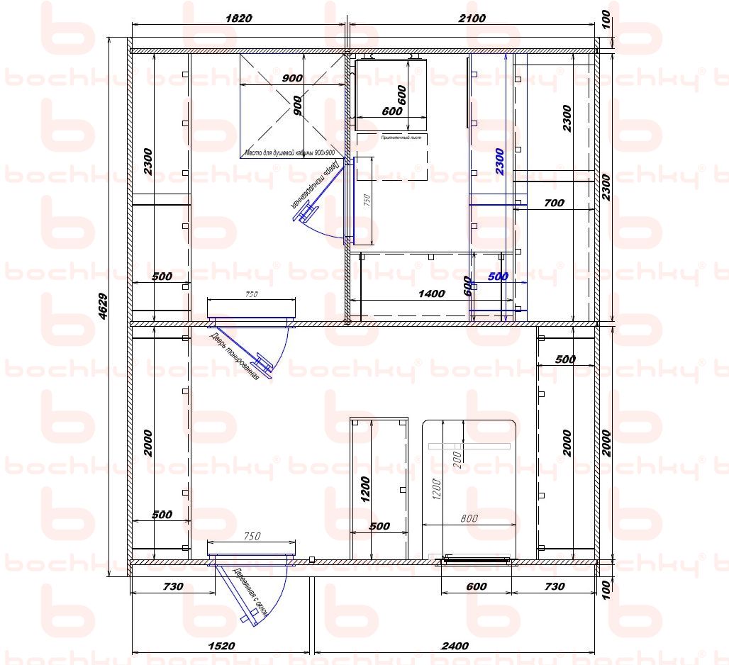 1820×2100-1520×2400 entrance to the left of the furnace at the blind bottom