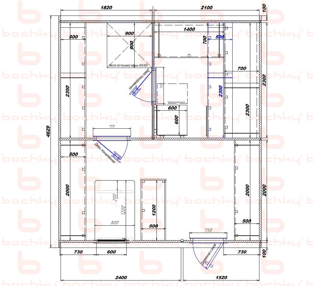 1820×2100-2400×1520 entrance on the right side of the oven at the middle bottom