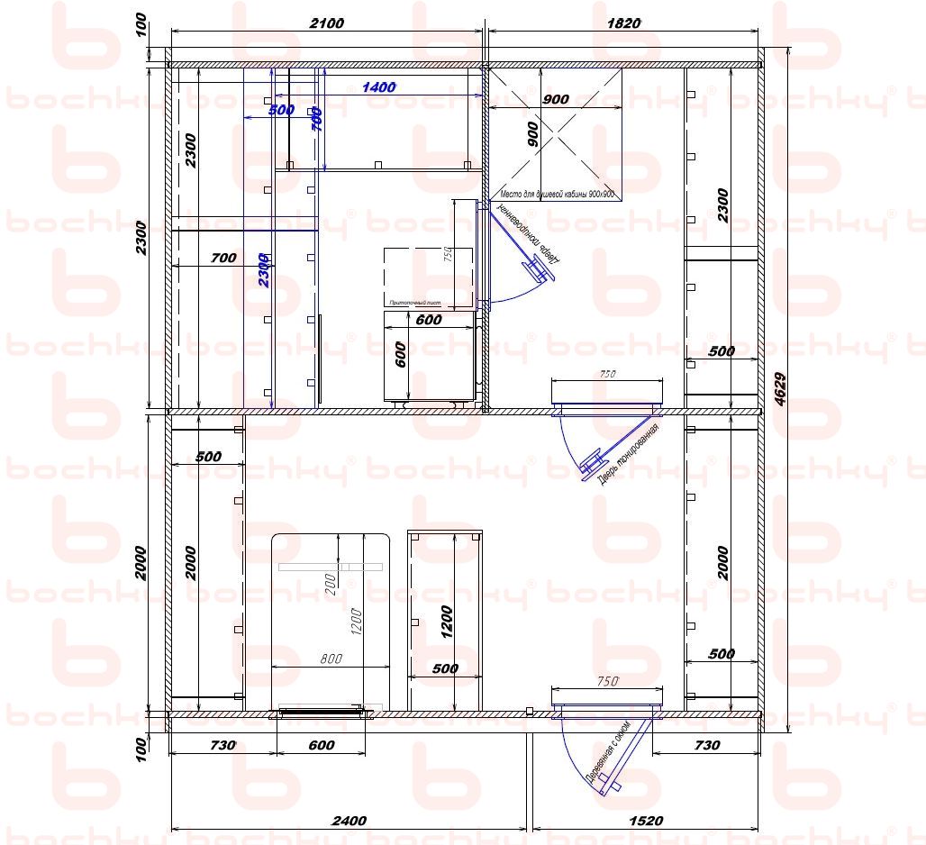 2100×1820-2400×1520 entrance on the right side of the oven at the middle bottom