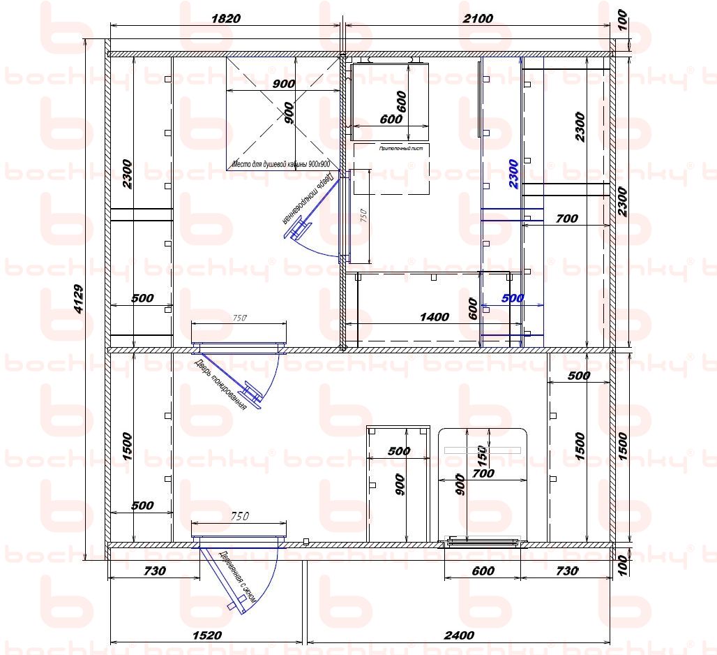 1820×2100-1520×2400 entrance to the left of the furnace at the blind bottom