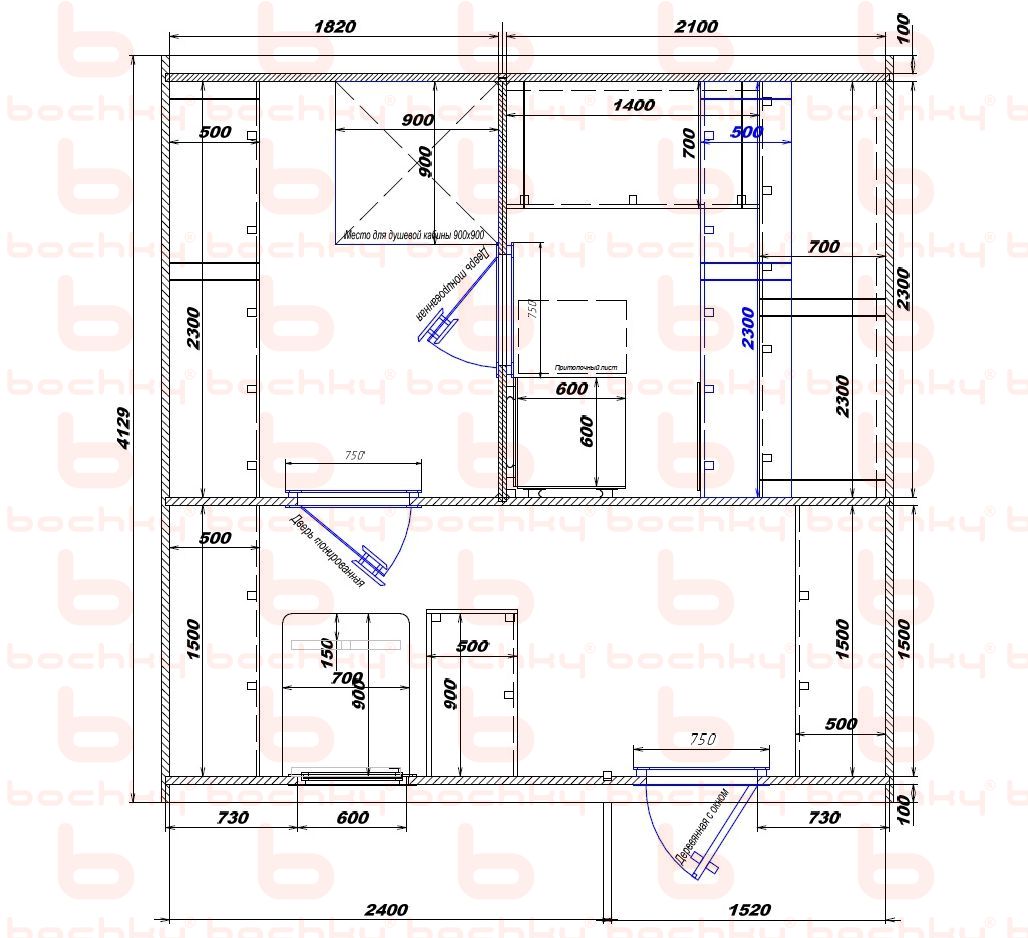 1820×2100-2400×1520 entrance on the right side of the oven at the middle bottom