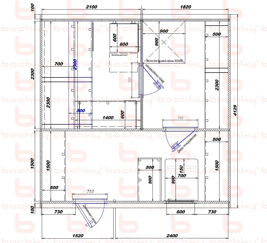 2100×1820-1520×2400 entrance on the left of the furnace at the blind bottom