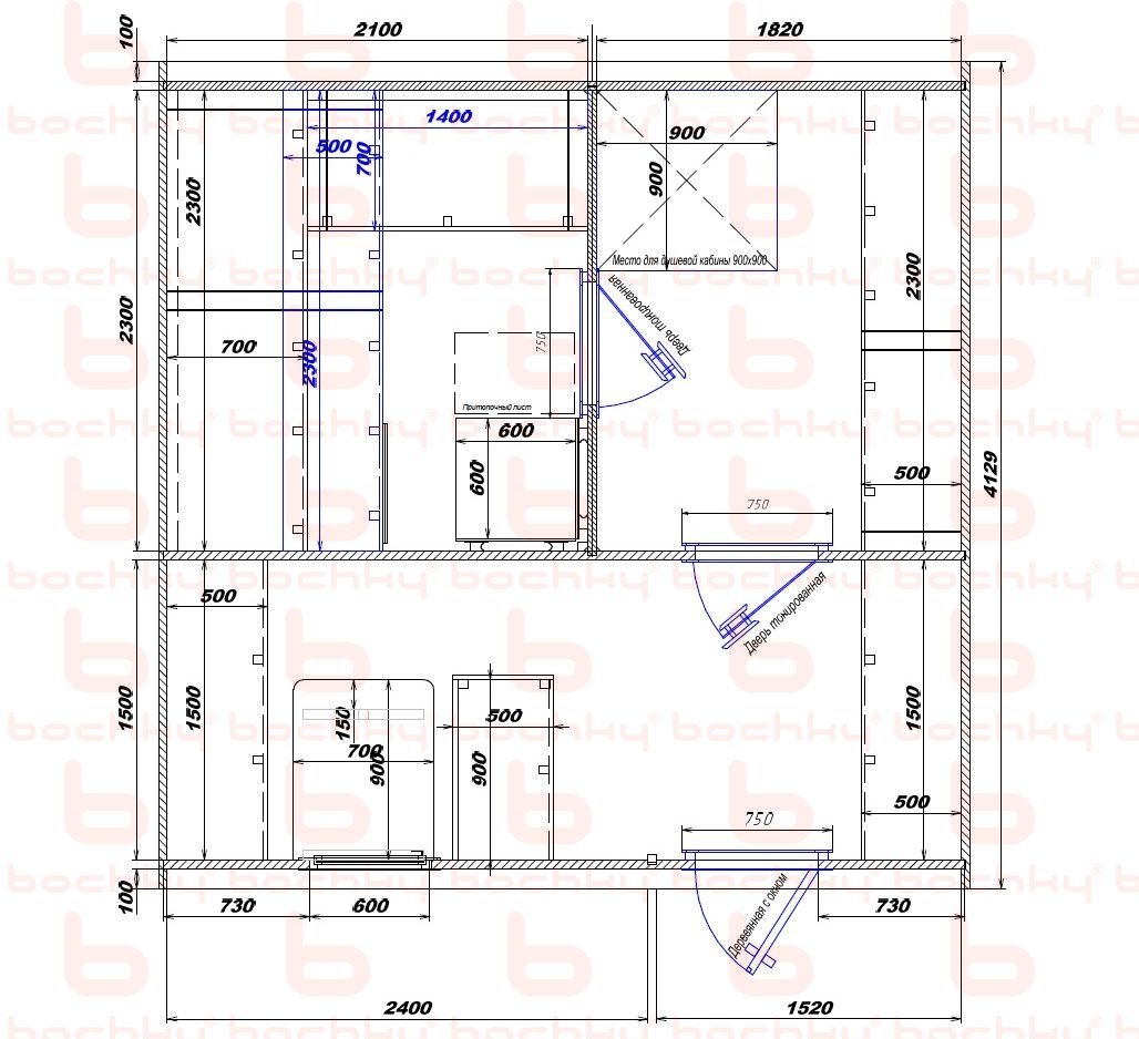 2100×1820-2400×1520 entrance on the right side of the oven at the middle bottom