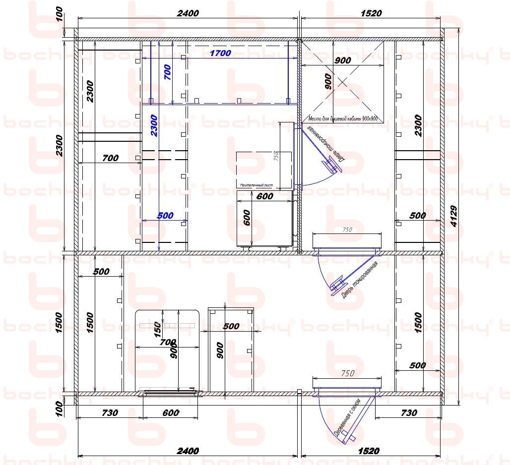 2400×1520-2400×1520 entrance to the right of the oven at the middle bottom