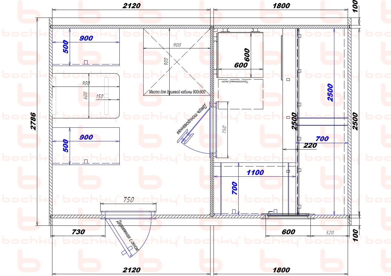 2120×1800 entrance on the left (shower) 2p oven at the blind bottom