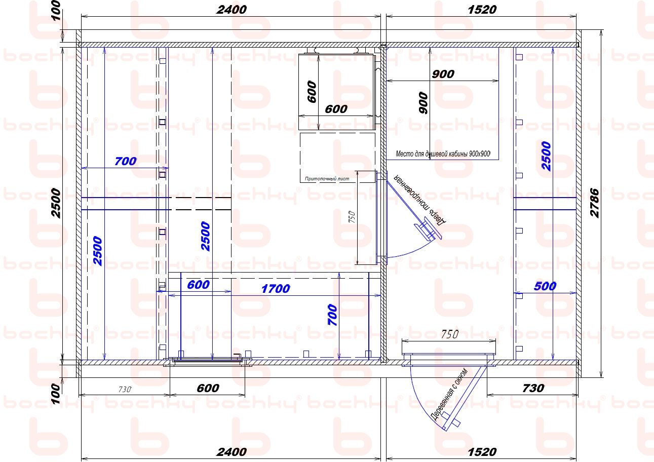 2400×1520 entrance on the right (shower) oven at the blind bottom