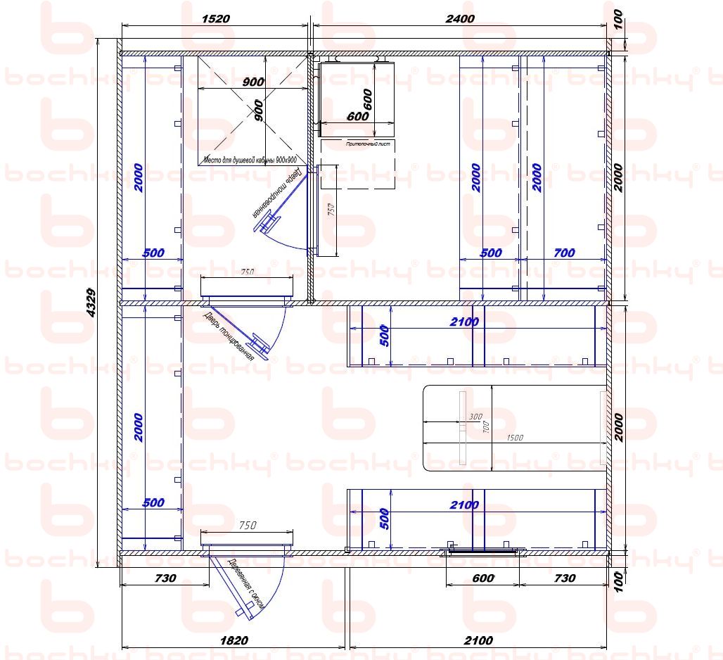 1520×2400-1820×2100 entrance on the left of the furnace at the blind bottom Var 2