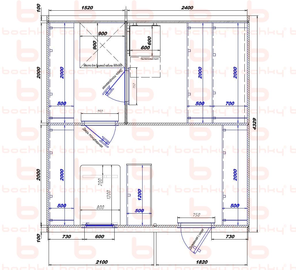 1520×2400-2100×1820 entrance on the right side of the oven at the blind bottom