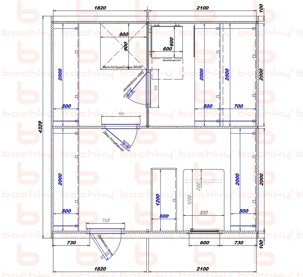 1820×2100-1820×2100 entrance to the left of the furnace at the blind bottom