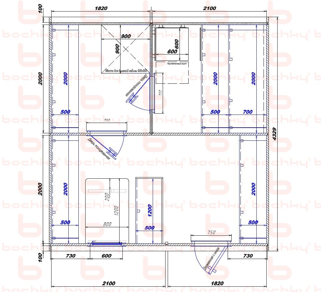 1820×2100-2100×1820 entrance on the right side of the oven at the blind bottom
