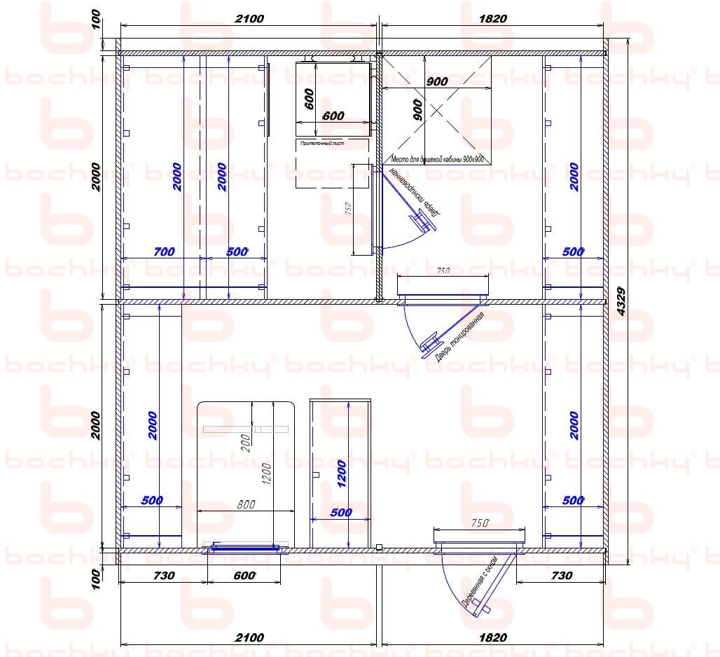 2100×1820-2100×1820 entrance on the right side of the oven at the blind bottom