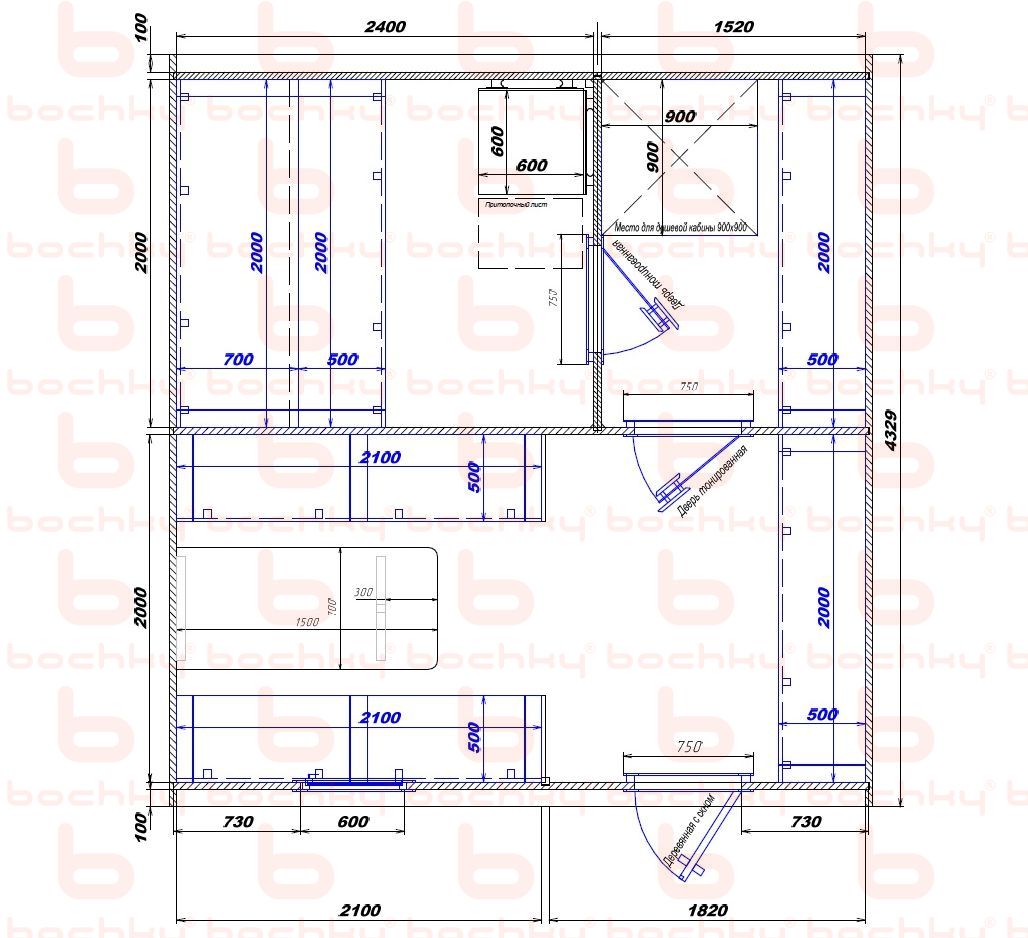 2400×1520-2100×1820 entrance on the right side of the oven at the blind bottom Var 2