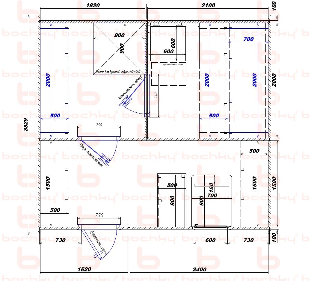1820×2100-1520×2400 entrance to the left of the furnace at the blind bottom