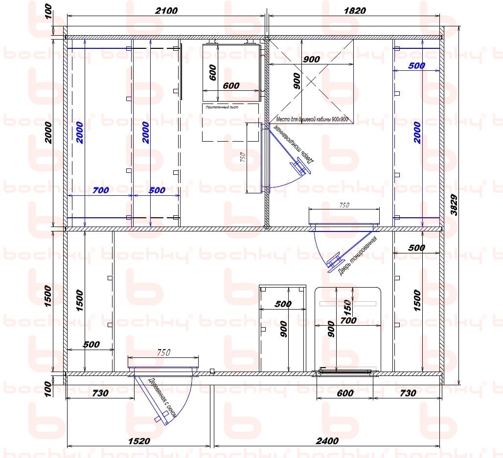 2100×1820-1520×2400 entrance on the left of the furnace at the blind bottom