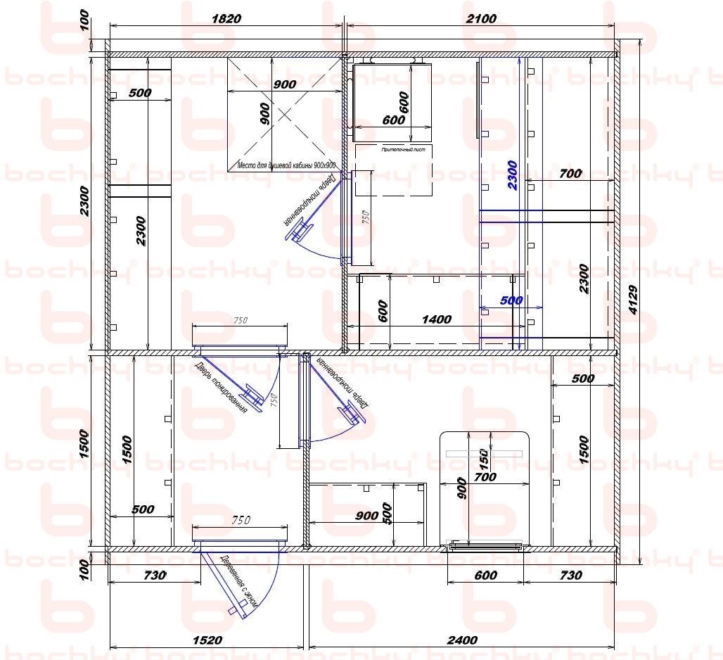 1820×2100-1520×2400 entrance to the left of the furnace at the blind bottom