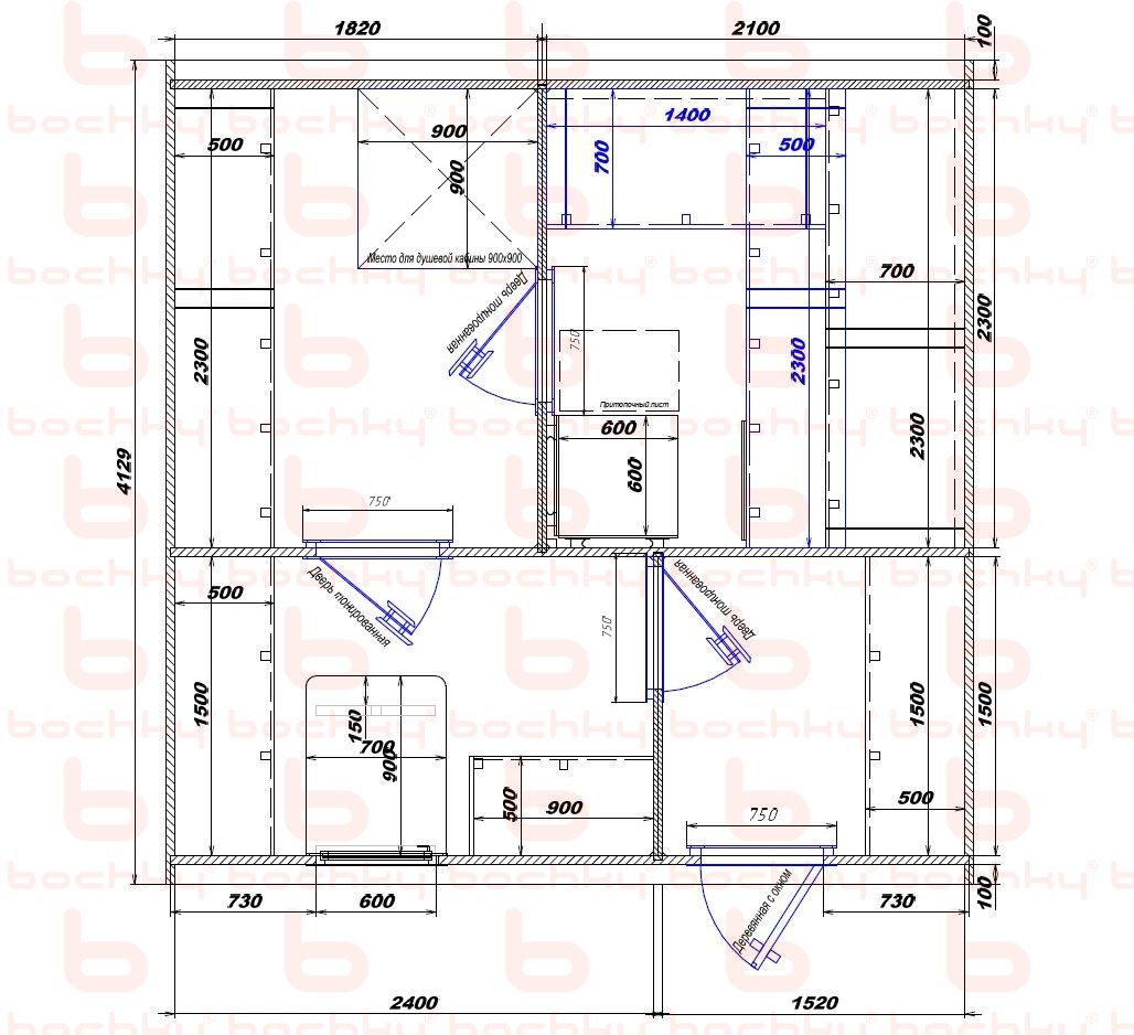 1820×2100-2400×1520 entrance on the right side of the oven at the middle bottom