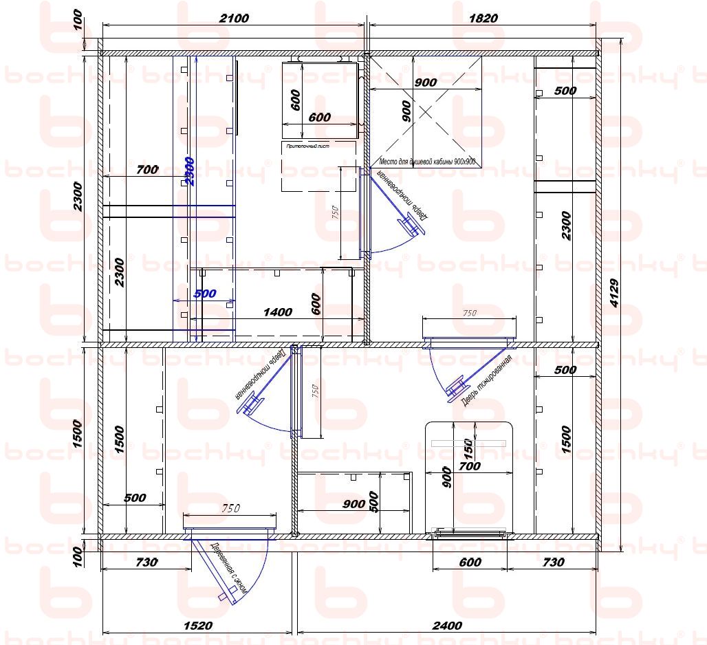 2100×1820-1520×2400 entrance on the left of the furnace at the blind bottom