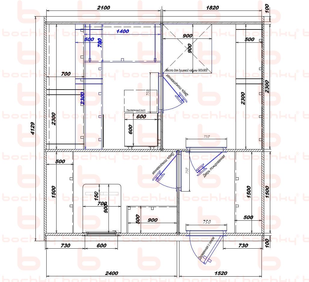 2100×1820-2400×1520 entrance on the right side of the oven at the middle bottom