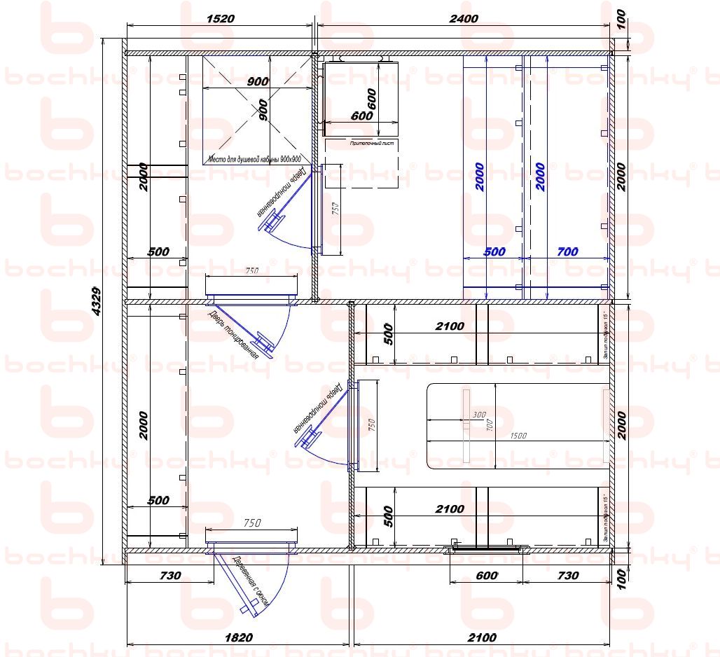 1520×2400-1820×2100 entrance on the left of the furnace at the blind bottom Var 2
