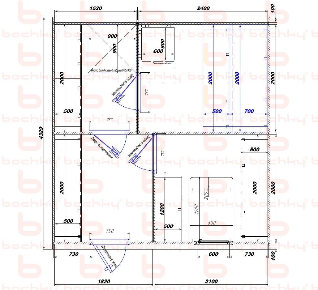 1520×2400-1820×2100 entrance to the left of the furnace at the blind bottom
