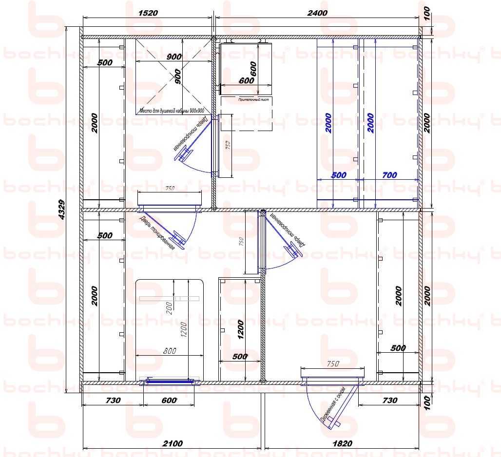1520×2400-2100×1820 entrance on the right side of the oven at the blind bottom