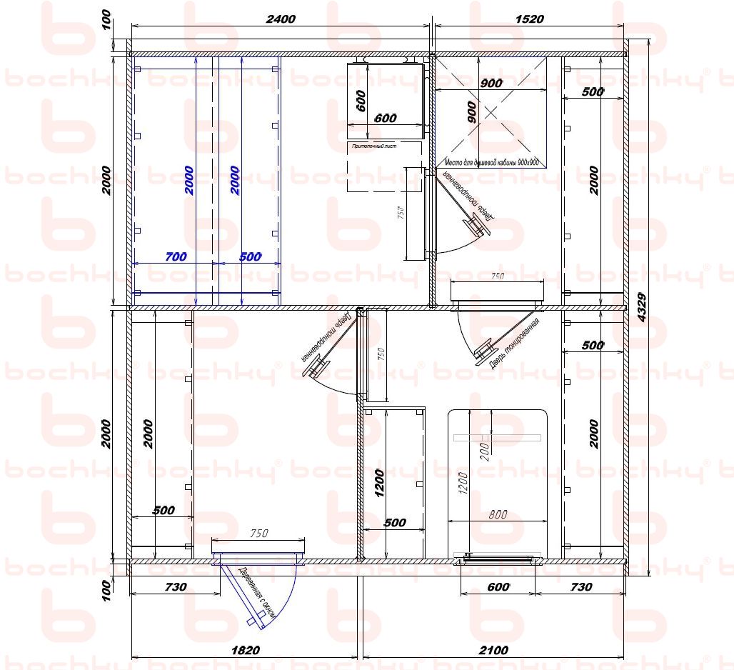 2400×1520-1820×2100 entrance to the left of the furnace at the blind bottom