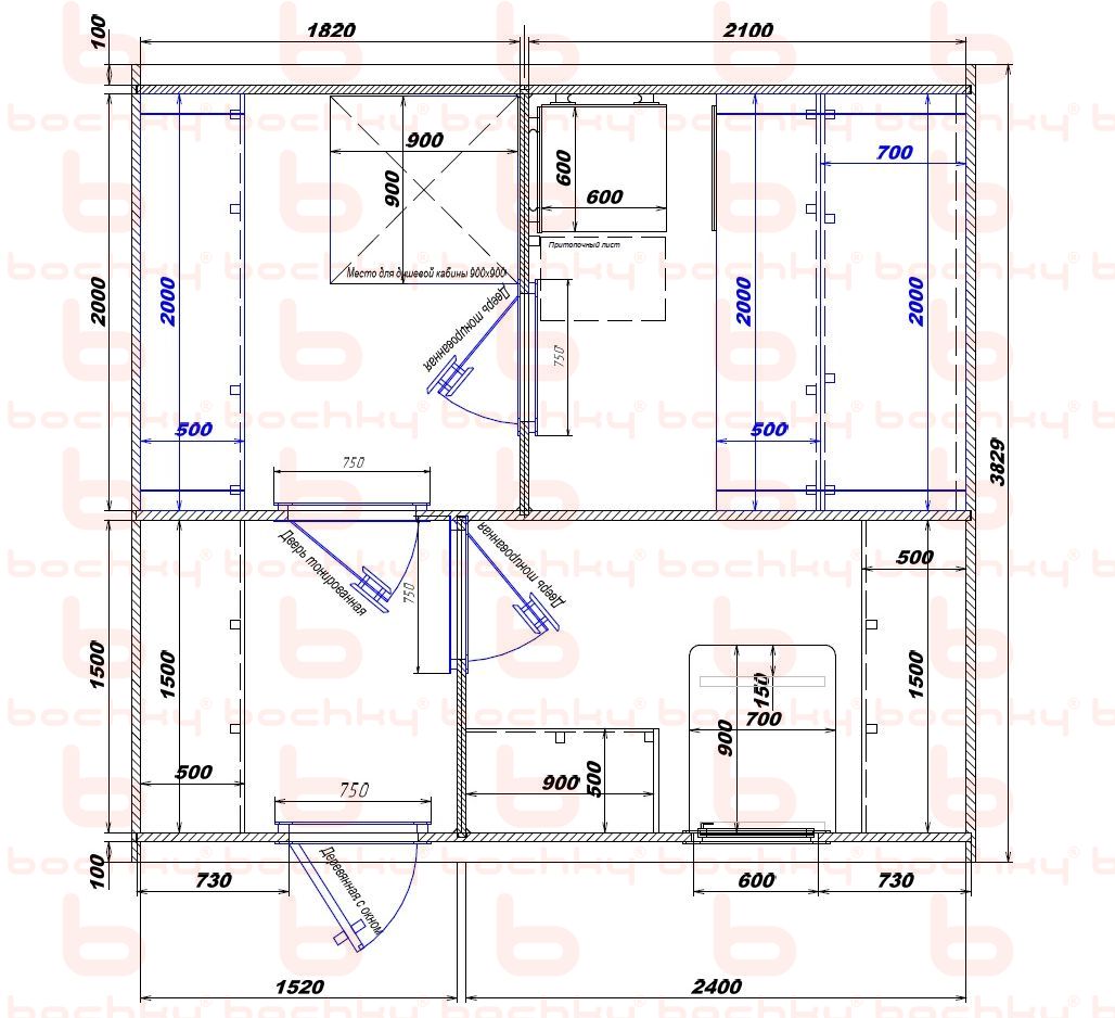 1820×2100-1520×2400 entrance to the left of the furnace at the blind bottom
