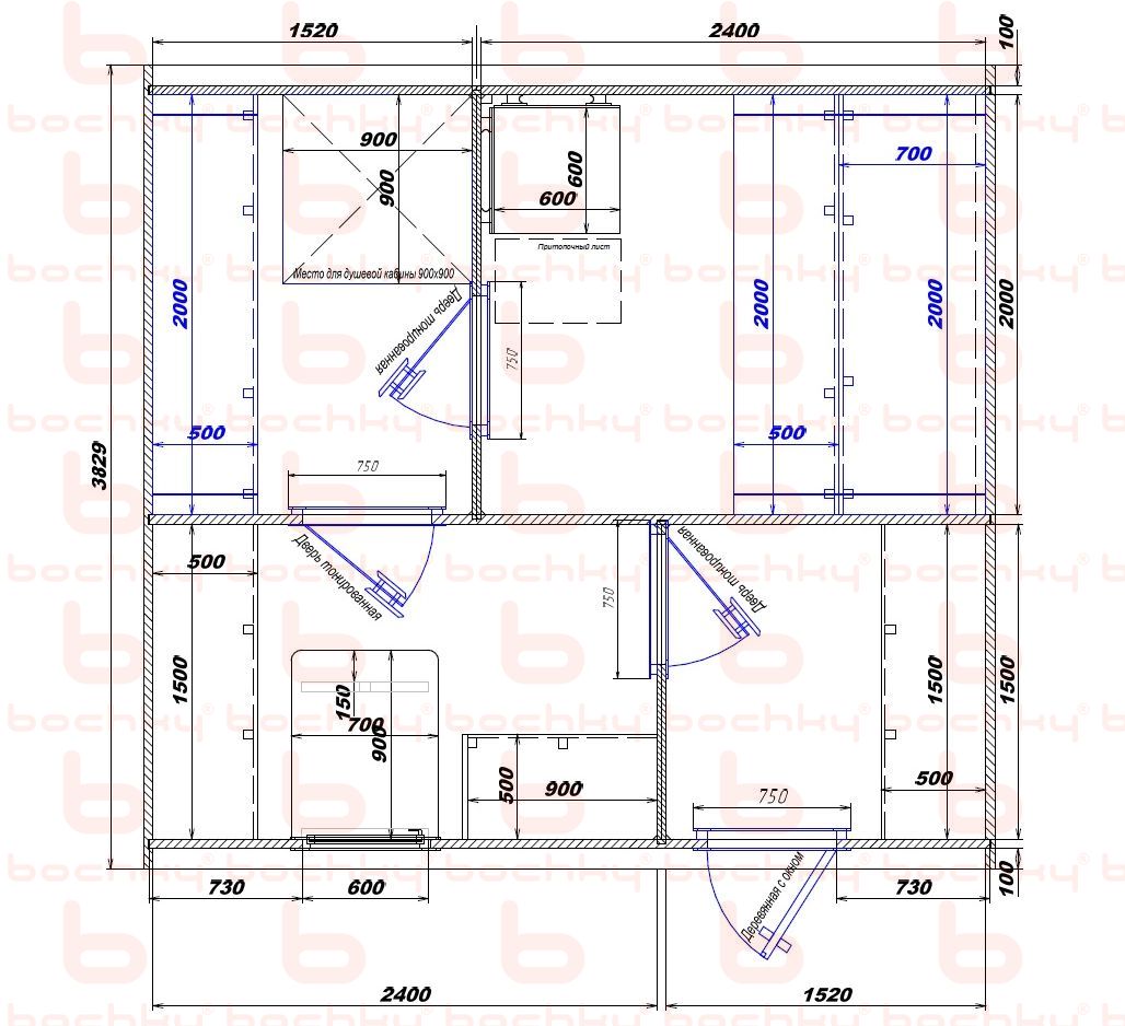 2100×1820-1520×2400 entrance on the left of the furnace at the blind bottom