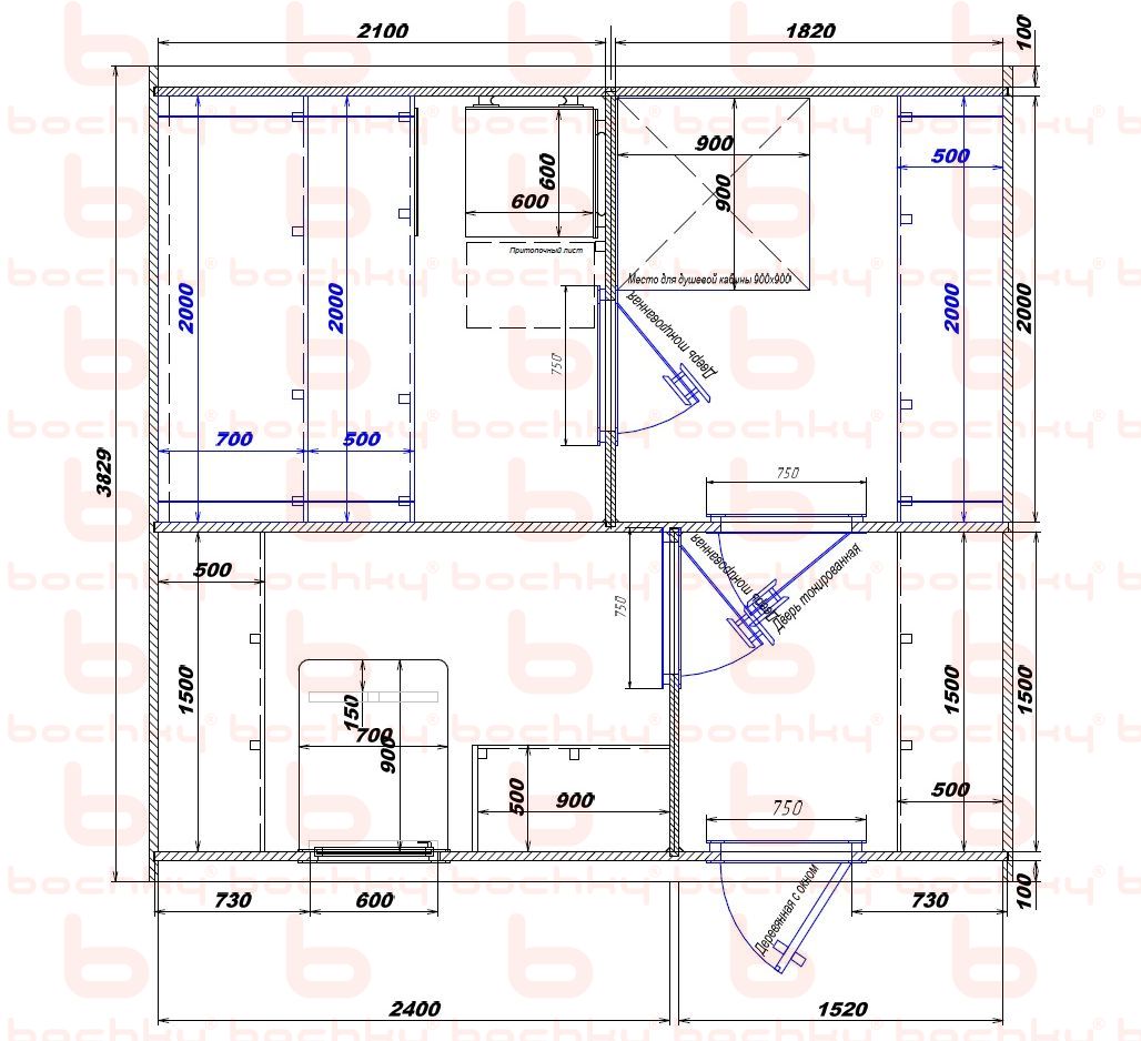 2100×1820-2400×1520 entrance on the right side of the furnace at the blind bottom